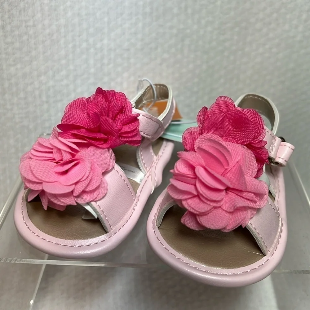 Gymboree Newborn Baby Girls Pink Rose Petal Flower‎ 🌸 Flat Sandals 0-3 M